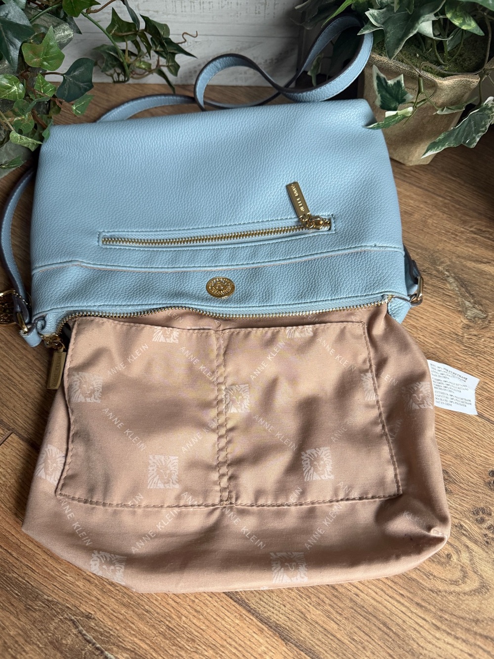 Anne Klein Light Blue Vegan Pebbled Leather Classic Crossbody Shoulder Bag - Picture 7 of 14